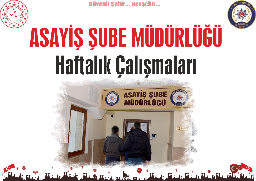 Nevşehir Asayiş Şube Müdürlüğünün Haftalık Çalışmaları