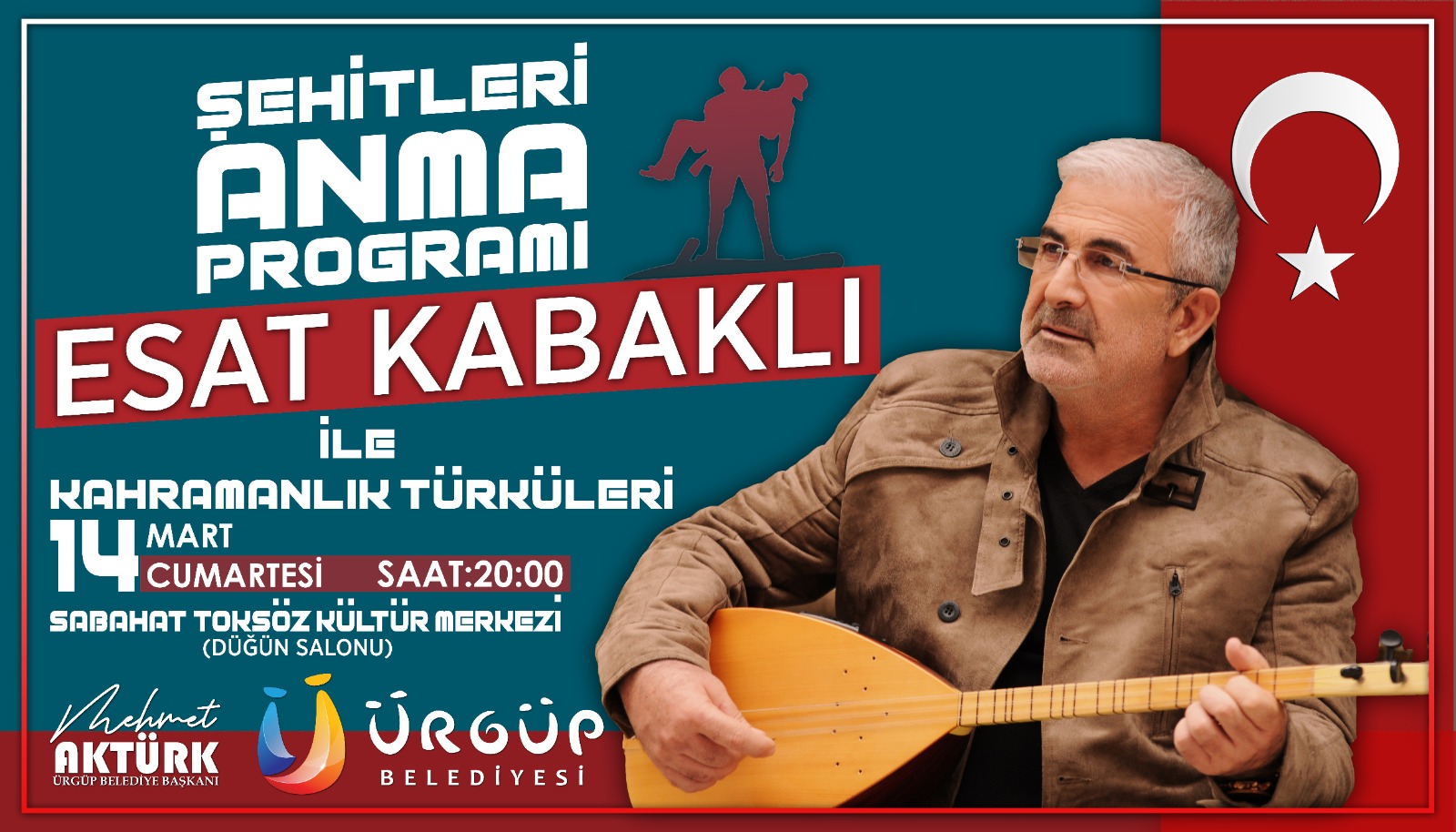 Esat Kabaklı Ürgüp’te Kahramanlık Türkülerini Seslendirecek