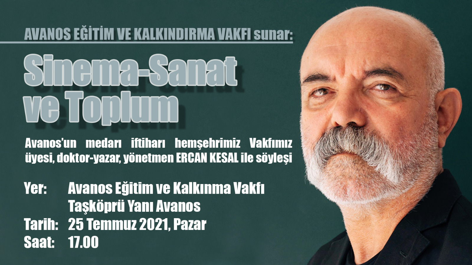 Avanos Eğitim ve Kalkındırma Vakfı Avanoslu Doktor, Yazar, Yönetmen Ercan KESAL ile Söyleşi Yapacak