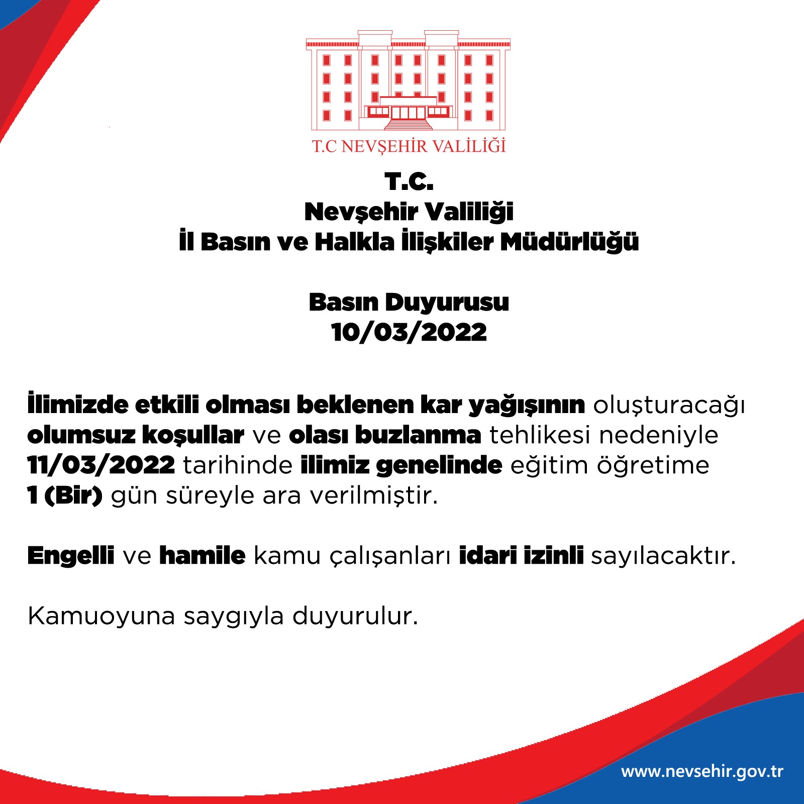 Eğitime Bir Gün Ara Verildi