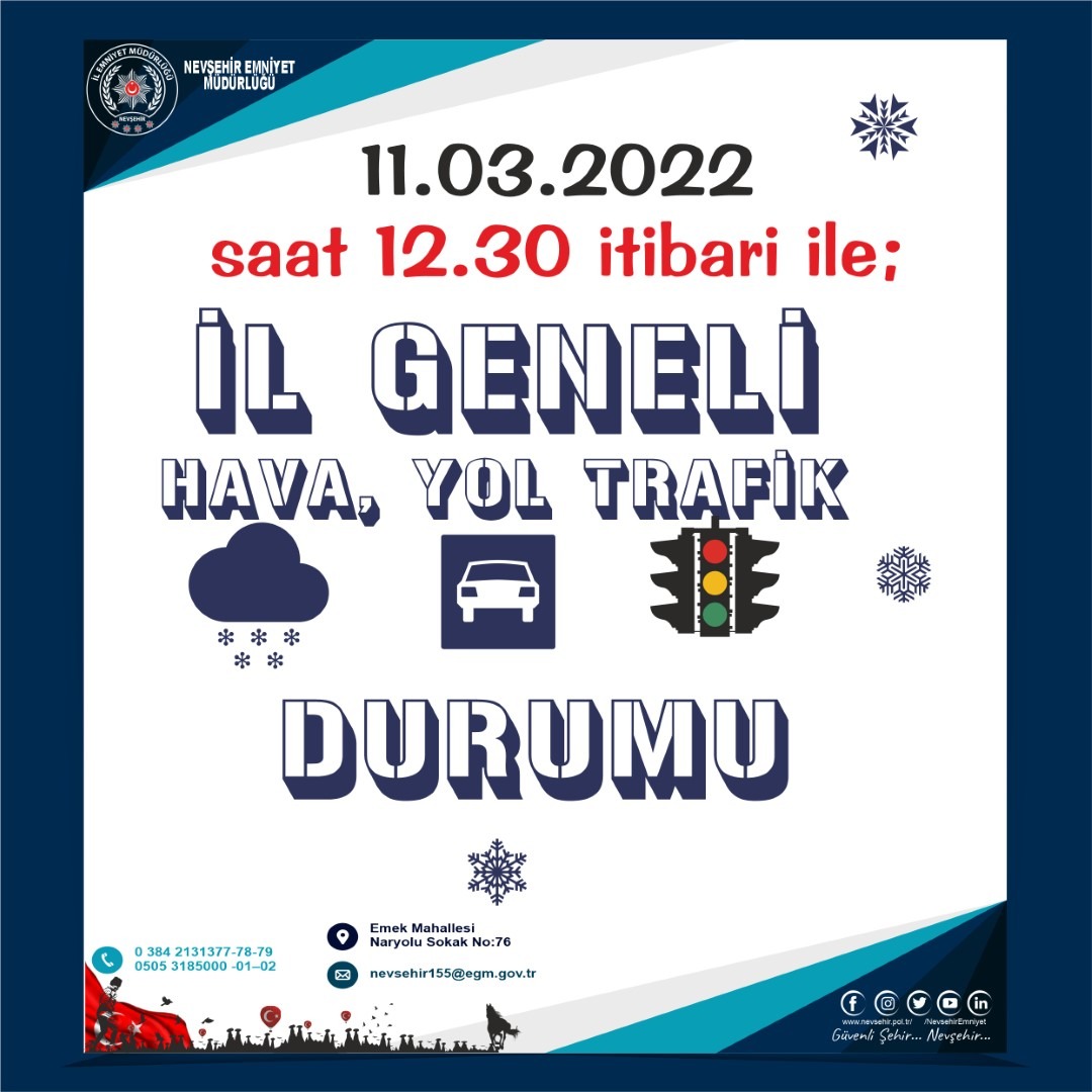 11.03.2022 tarih ve 12.30 İtibari İle İlimiz Geneli Hava, Yol ve Trafik Durumu.