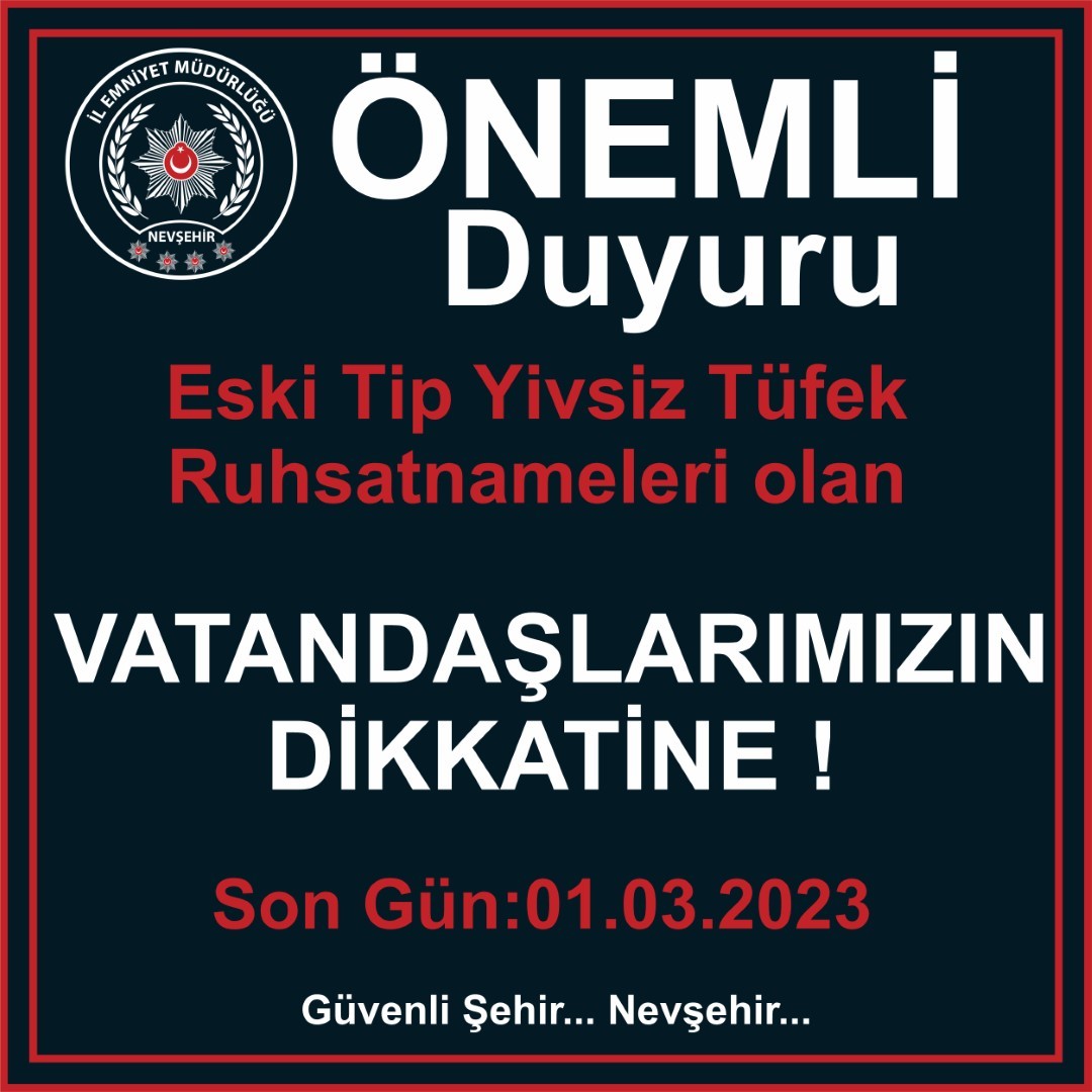 Emniyet Müdürlüğü uyardı; “Eski tip yivsiz tüfek ruhsatnamelerini yeniletmeyi unutmayın”