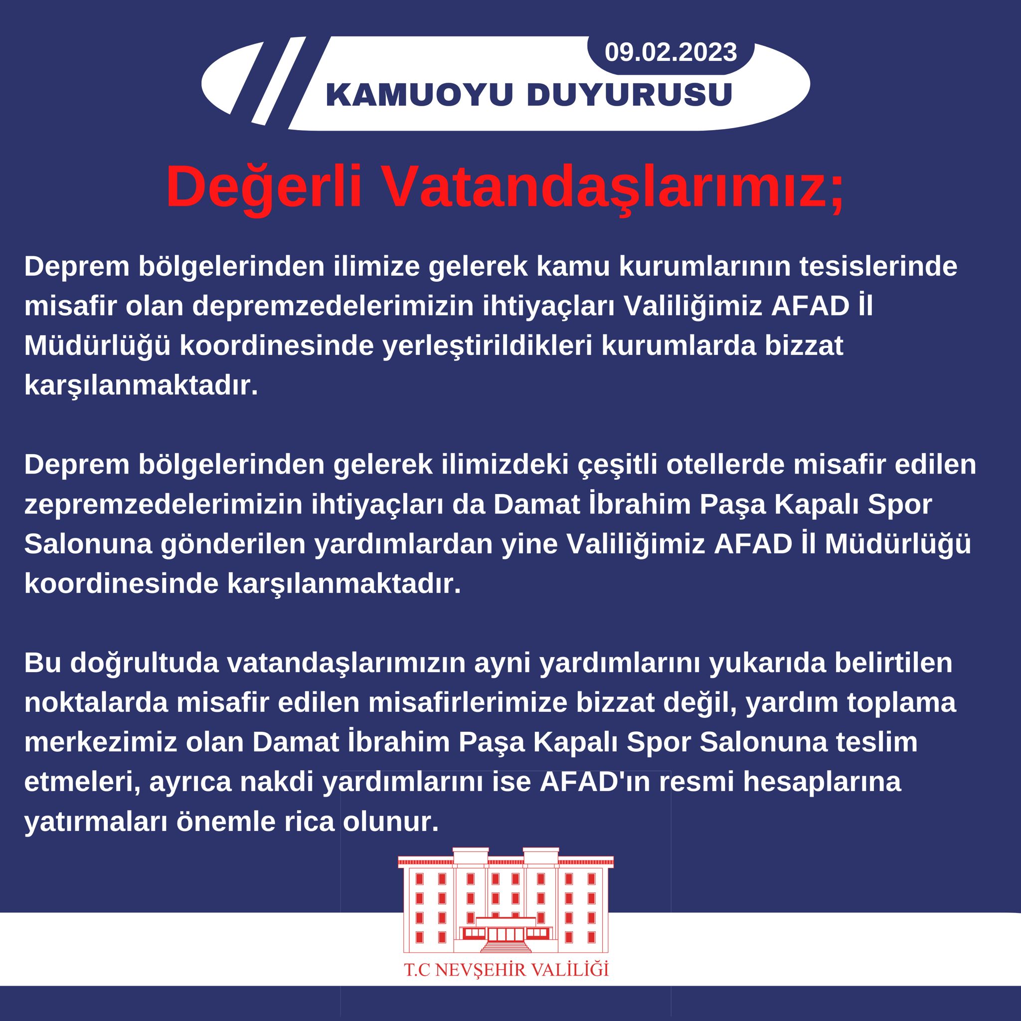 Nevşehir Valiliği’nden Kamuoyuna