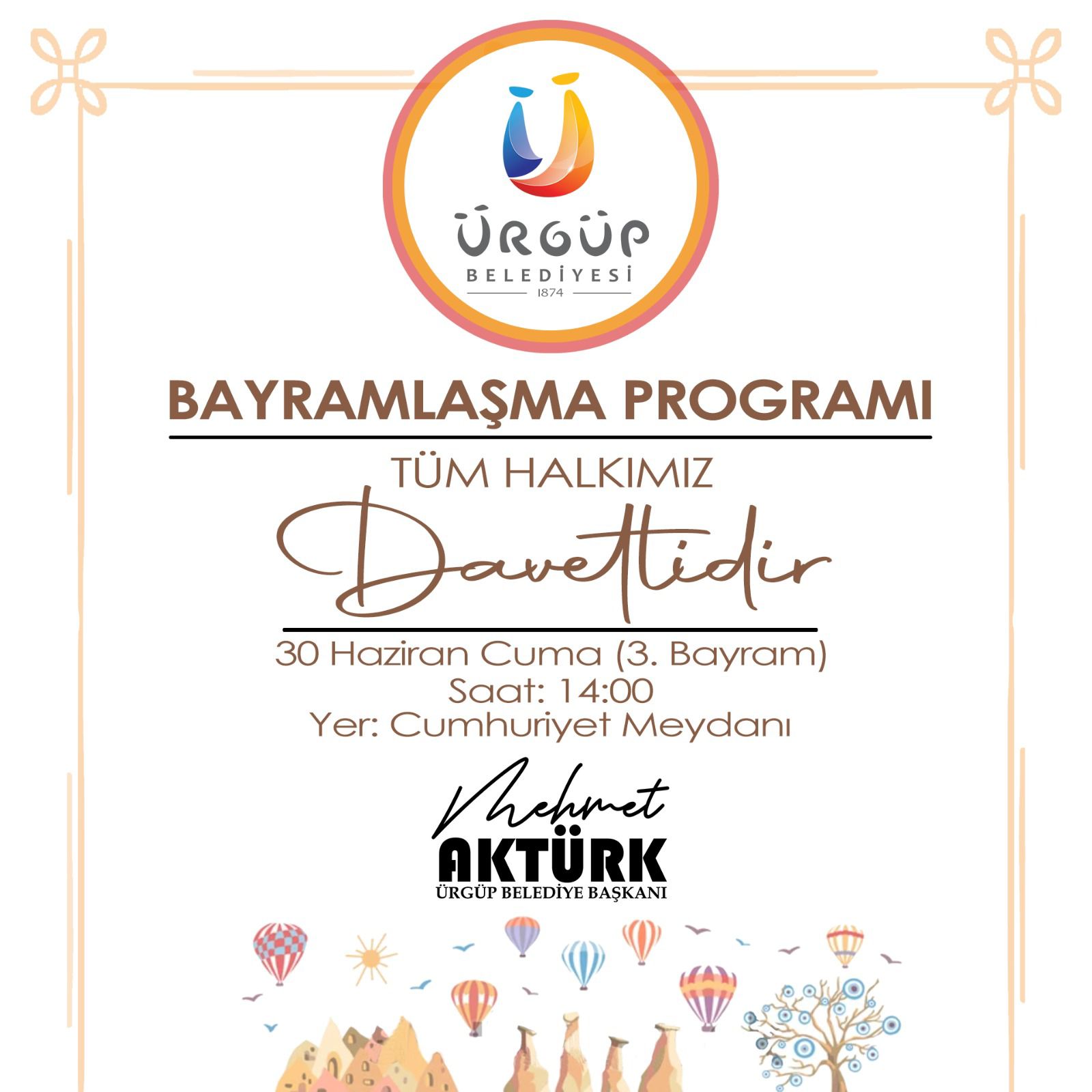 Ürgüp Belediye Başkanı Mehmet Aktürk’ün Kurban Bayramı Mesajı