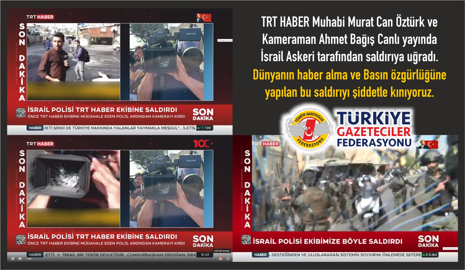 TGF; Doğu Kudüs’te TRT Haber’e canlı yayında yapılan saldırıyı şiddetle kınıyoruz