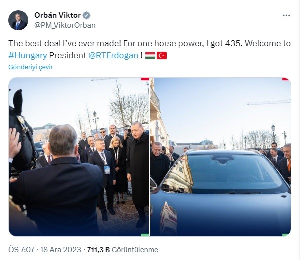 Erdoğan’ın Togg hediye ettiği Orban’dan güldüren paylaşım