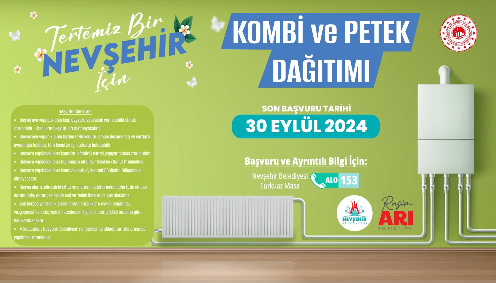 NEVŞEHİR BELEDİYESİ’NDEN KOMBİ VE PETEK DESTEĞİ