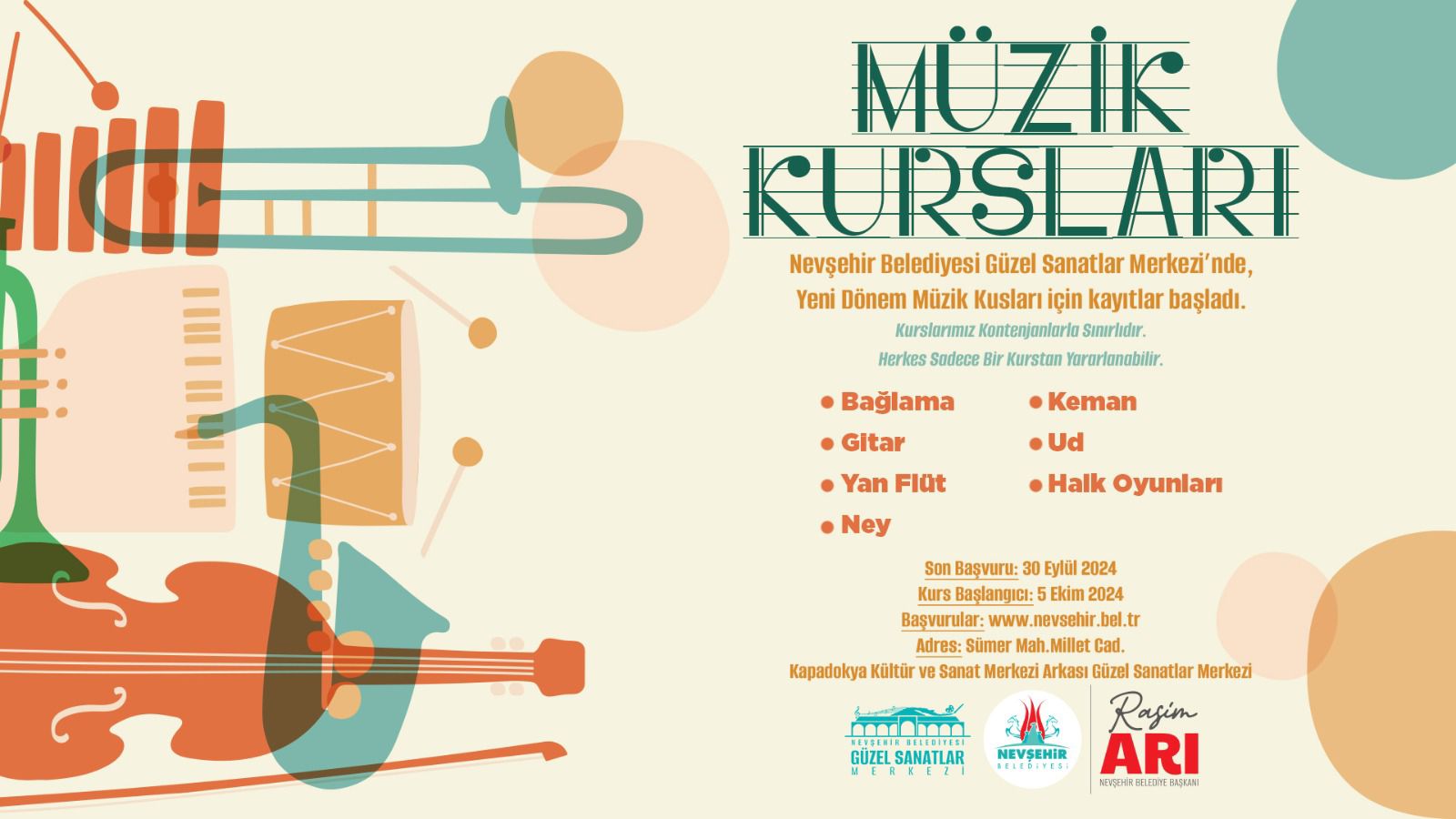 NEVŞEHİR BELEDİYESİ GÜZEL SANATLAR MERKEZİ’NDE MÜZİK KURSLARI BAŞLIYOR