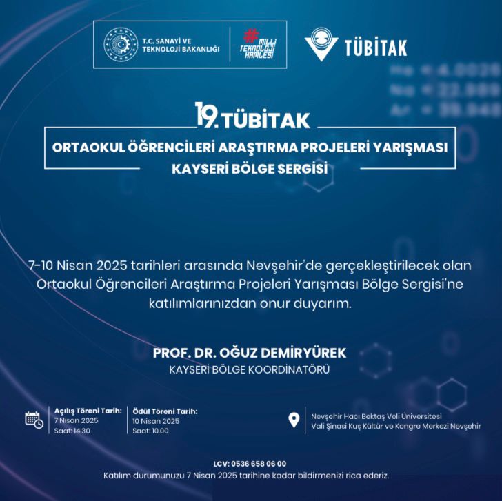 19. TÜBİTAK Ortaokul Öğrencileri Araştırma Projeleri Yarışmaları Bölge Sergisi Nevşehir’de Gerçekleşiyor