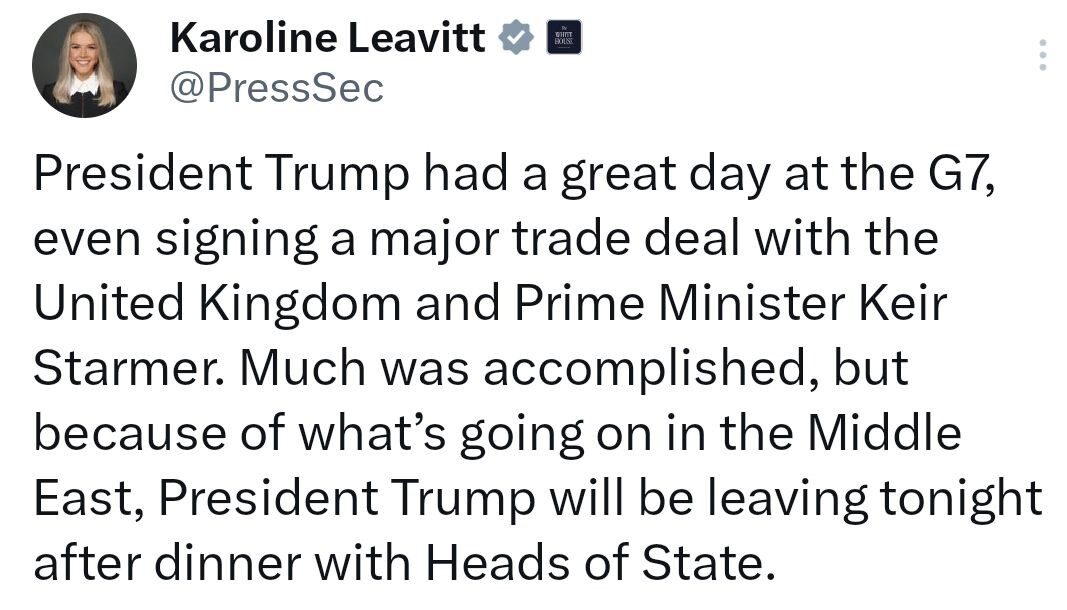 Beyaz Saray: “Trump, Orta Doğu’da yaşanan gelişmeler nedeniyle G7 Zirvesi’nden erken ayrılacak”