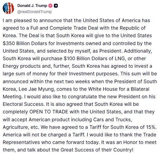 ABD Başkanı Donald Trump, Güney Kore ile ticaret anlaşmasına varıldığını duyurdu