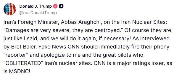 ABD Başkanı Trump’tan İran’ın nükleer tesislerini hedef alan saldırılarla ilgili açıklama: “Gerekli olması halinde bunu tekrar yaparız”