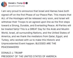 ABD Başkanı Trump: “İsrail ve Hamas Barış Planımızın ilk aşamasını onayladı”