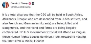 ABD Başkanı Trump’tan G20 Zirvesi tepkisi: “Güney Afrika’da yapılacak olması tam bir rezalet”