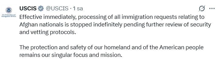 ABD, Ulusal Muhafızlara yönelik saldırının ardından Afgan uyruklu kişilerin göçmenlik başvurularını süresiz olarak askıya aldı