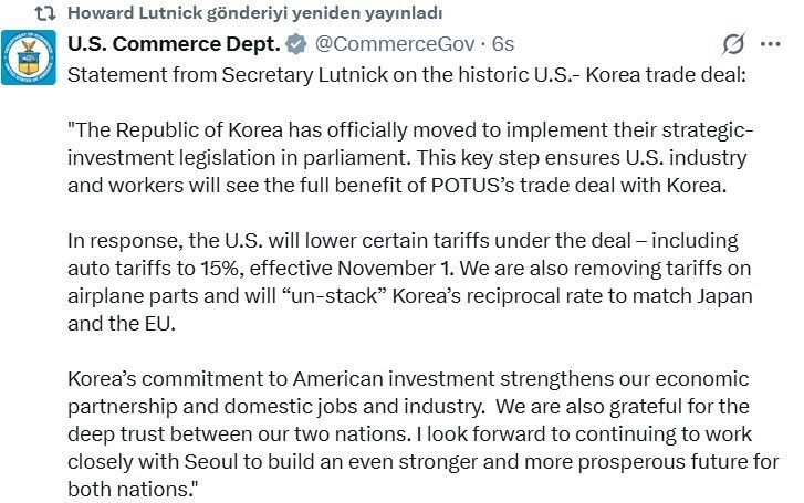 ABD’den Güney Kore’ye vergi indirimi