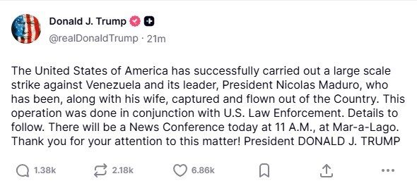 Trump, Venezuela’ya saldırıyı doğruladı: “Maduro ve eşi yakalanarak ülkeden çıkarıldı”