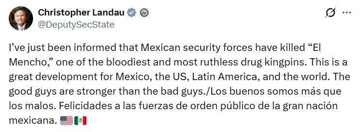 ABD’den Meksika’daki kartel operasyonu hakkında açıklama: “El Mencho’nun öldürülmesi harika bir gelişme”