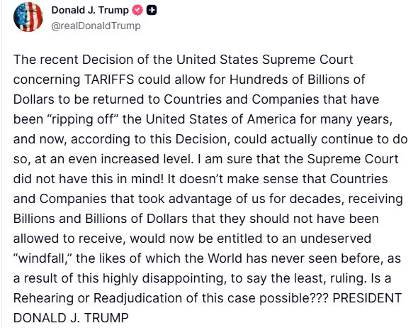 Trump, ABD Yüksek Mahkemesi’ni gümrük vergisi kararını gözden geçirmeye çağırdı