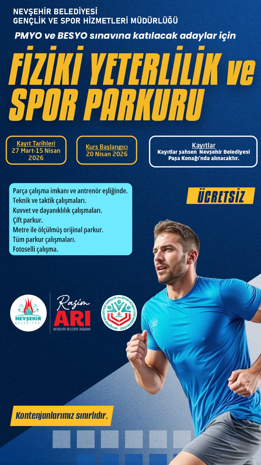 Nevşehir Belediyesi’nden PMYO ve BESYO Adaylarına Ücretsiz Parkur Kursu