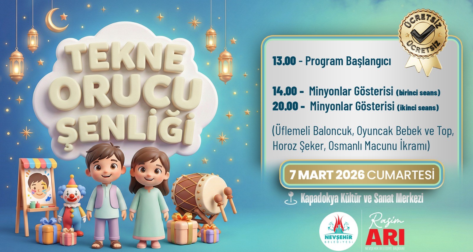 Nevşehir’de Tekne Orucu Şenliği ve Müzikal Tiyatro Düzenlenecek