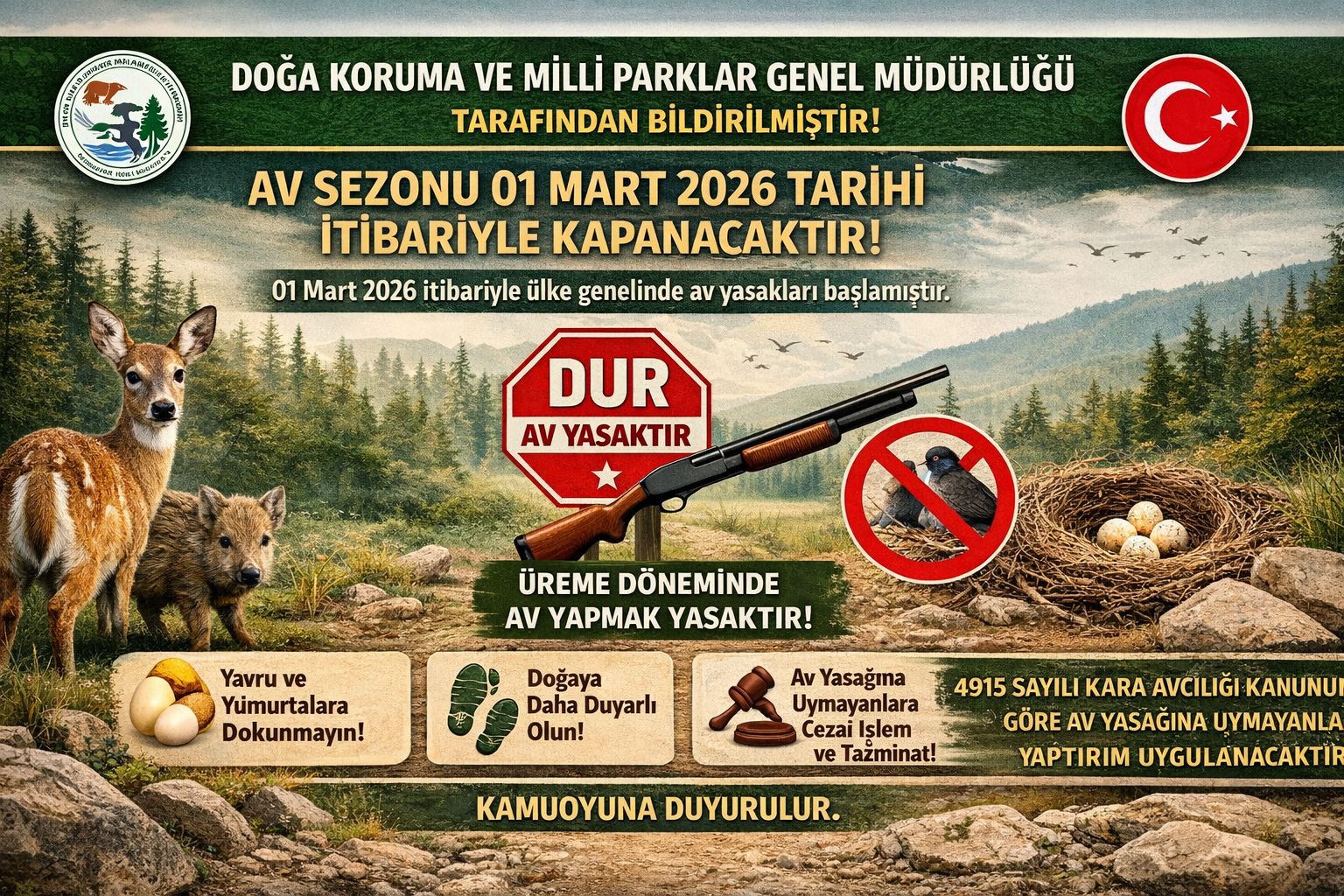 DOĞA KORUMA VE MİLLİ PARKLAR GENEL MÜDÜRLÜĞÜ TARAFINDAN BİLDİRİLMİŞTİR
