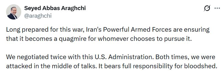 İran Dışişleri Bakanı Arakçi: “Akan kanın tüm sorumluluğu mevcut ABD yönetimine aittir”