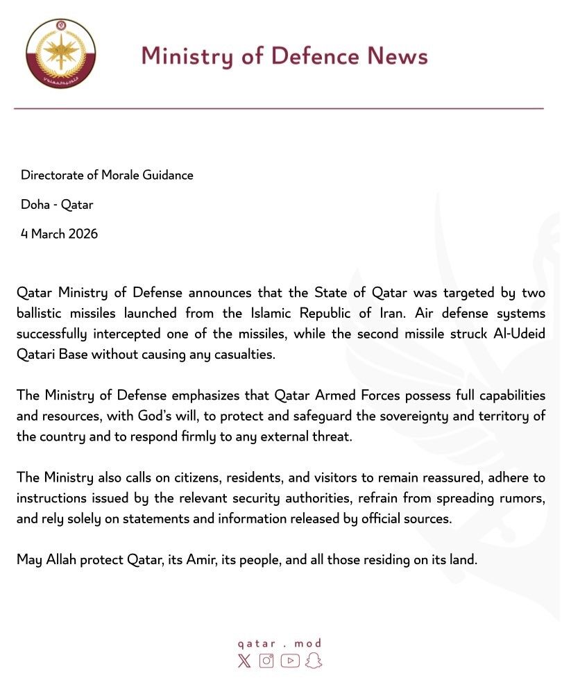 İran, Katar’daki ABD üssünü balistik füzeyle vurdu