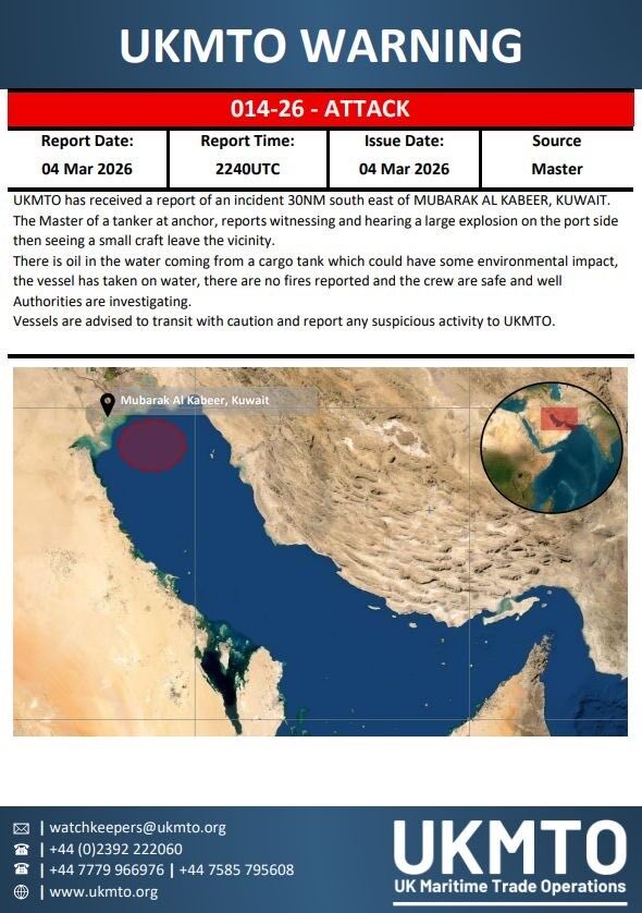 Kuveyt açıklarındaki petrol tankerinde patlama