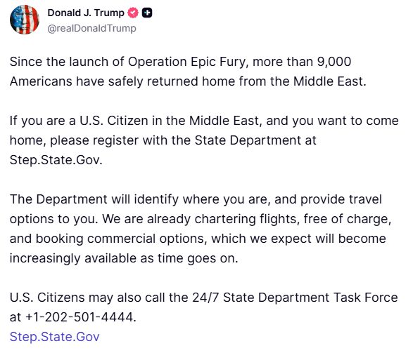 Trump: “9 bini aşkın Amerikalı Orta Doğu’dan tahliye edildi”