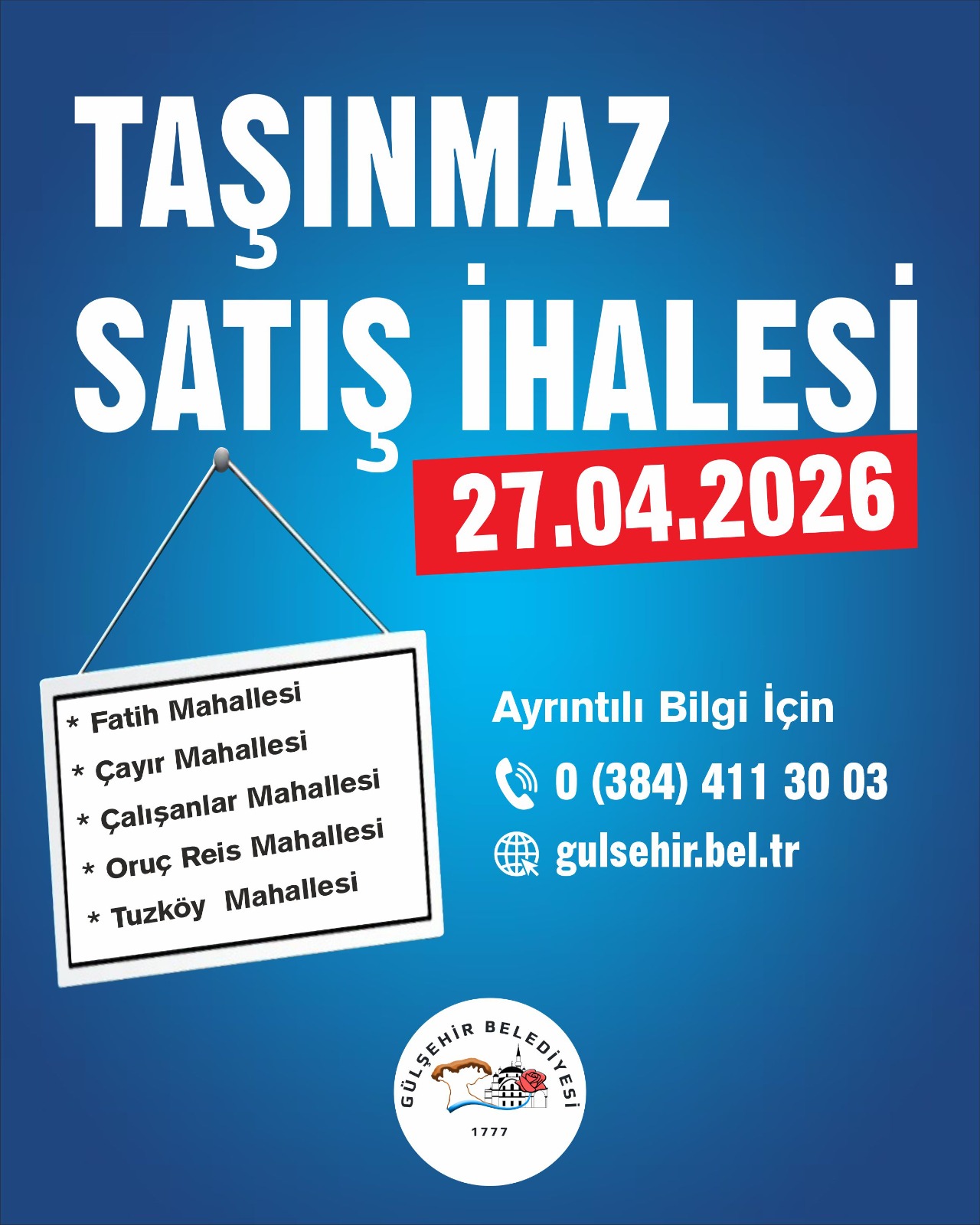 ‼️DUYURU‼️ Taşınmaz Satış İhalesi