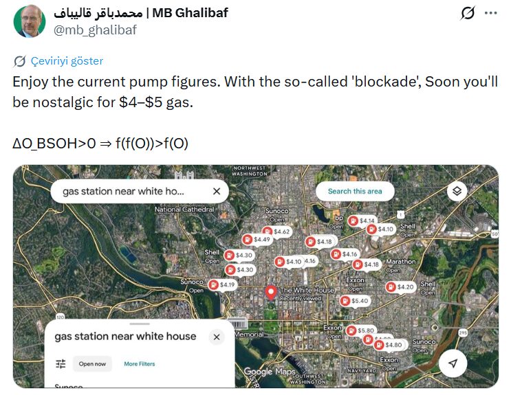 İran Meclis Başkanı Galibaf’dan ABD’ye abluka tepkisi “Şu anki benzin fiyatlarının tadını çıkarın”