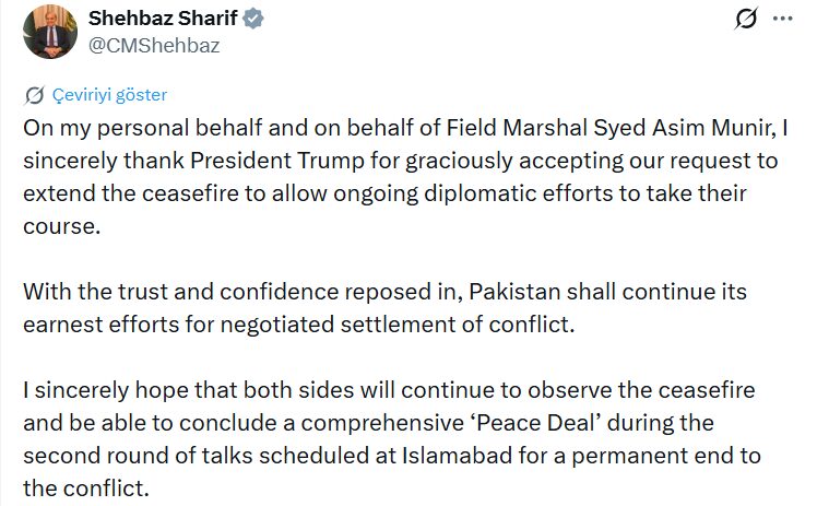 Pakistan Başbakanı Şerif’ten ABD Başkanı Trump’a ateşkes teşekkürü