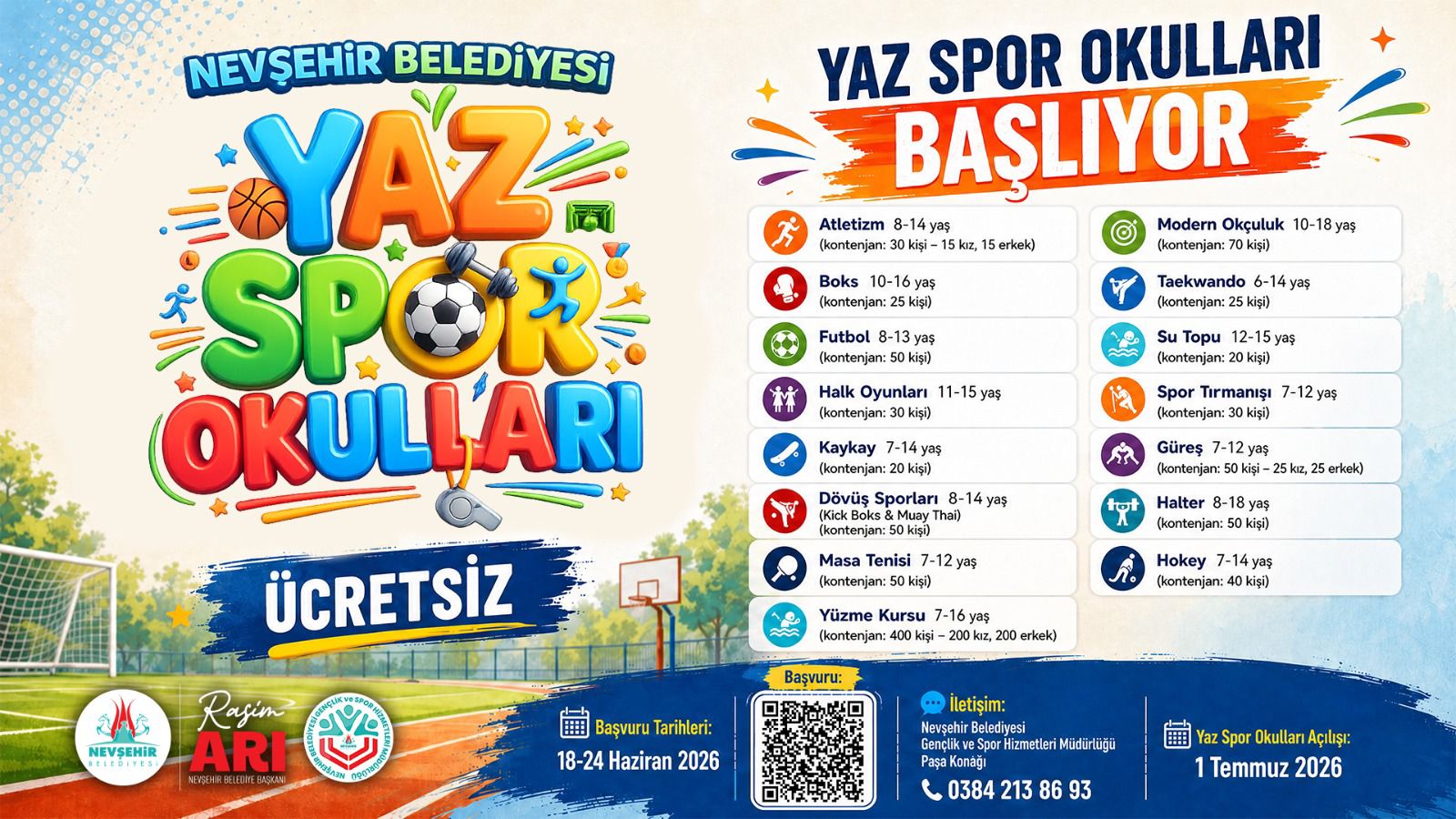 Nevşehir Belediyesi Yaz Spor Okulları İçin Kayıtlar Başlıyor