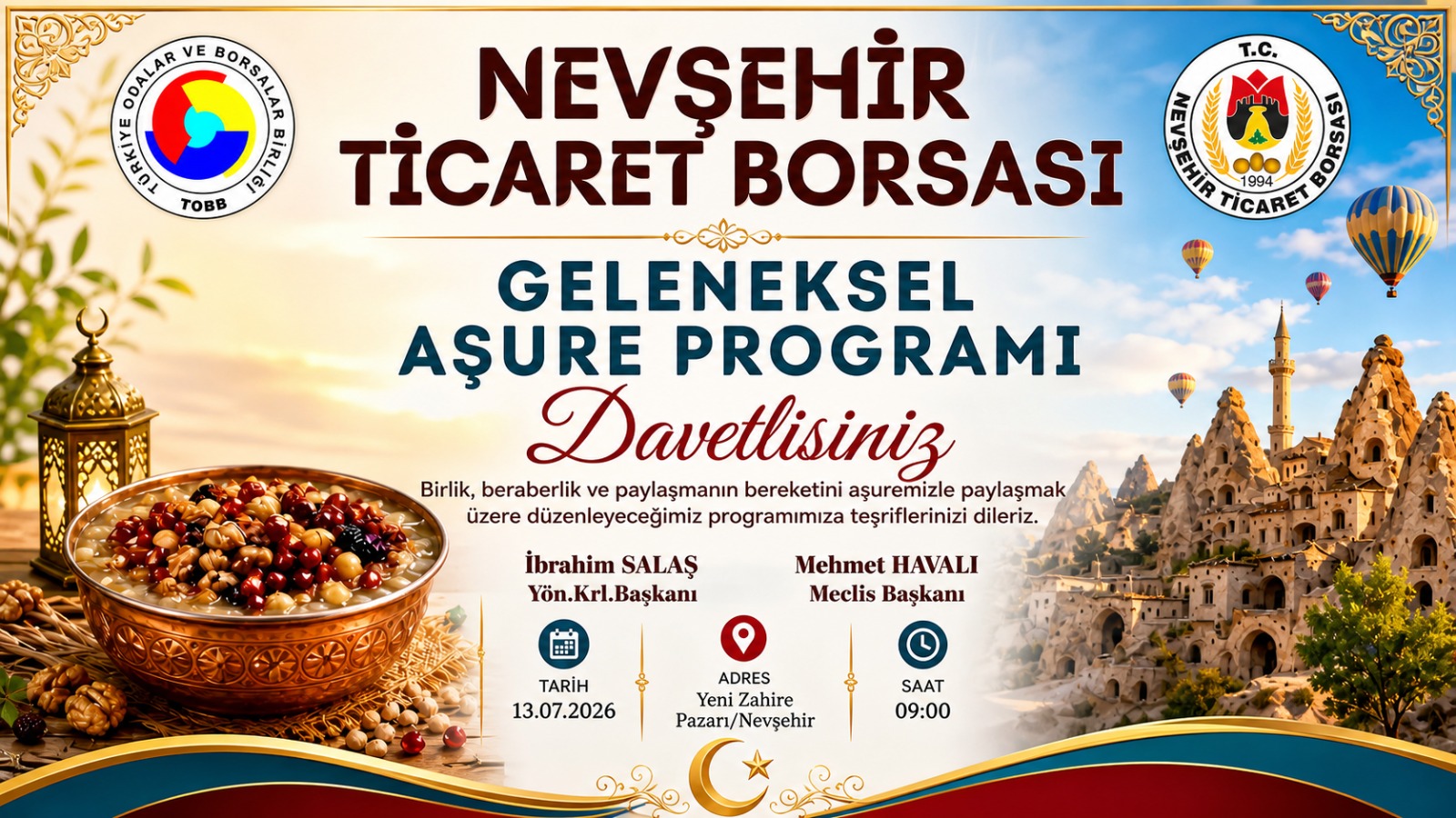 Nevşehir Ticaret Borsası’ndan Aşure İkramına Davet!
