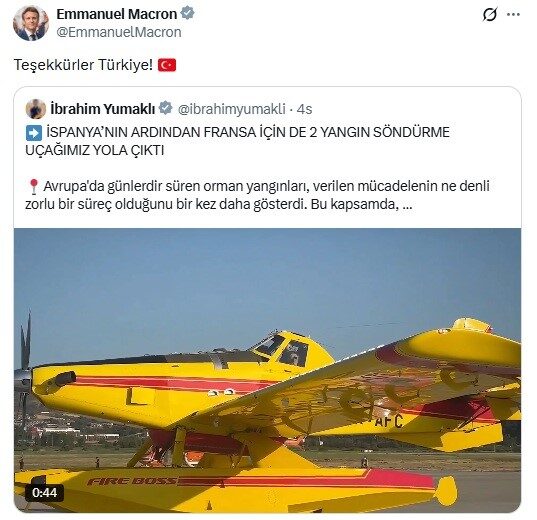 Macron’dan Türkiye’ye teşekkür