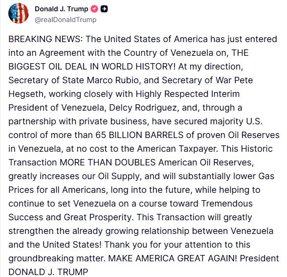 ABD Başkanı Trump: “Venezuela ile dünya tarihinin en büyük petrol anlaşmasına vardık”